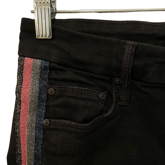 Mother Denim Womens Looker Ankle Fray Jeans 25 Black High Waisted Glitter Stripe - Picture 4 of 12